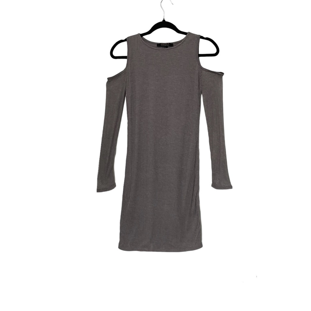 Forever 21 grey ribbed sheer long sleeve arms cold shoulder dress